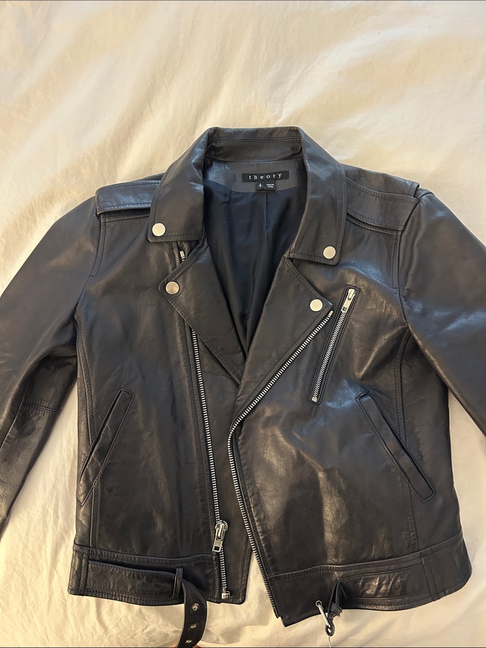 Theory Navy Leather Moto Jacket